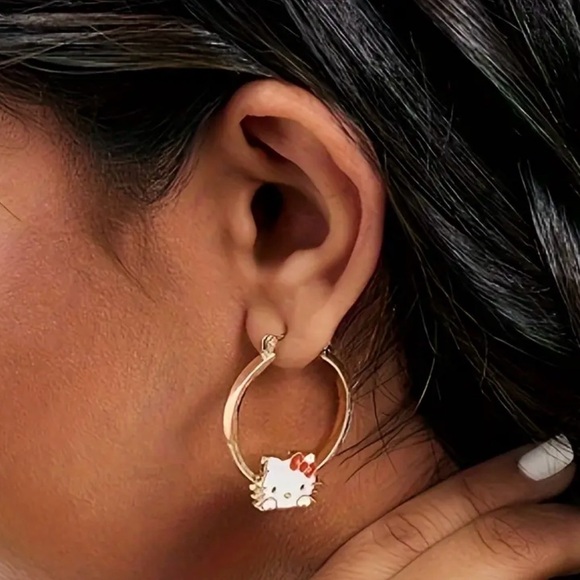 Officially Licensed Hello Kitty by Sanrio Golden Hoop Earrings - Picture 2 of 9